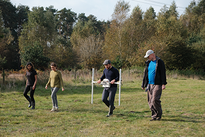 4 people walking with a magnetometer