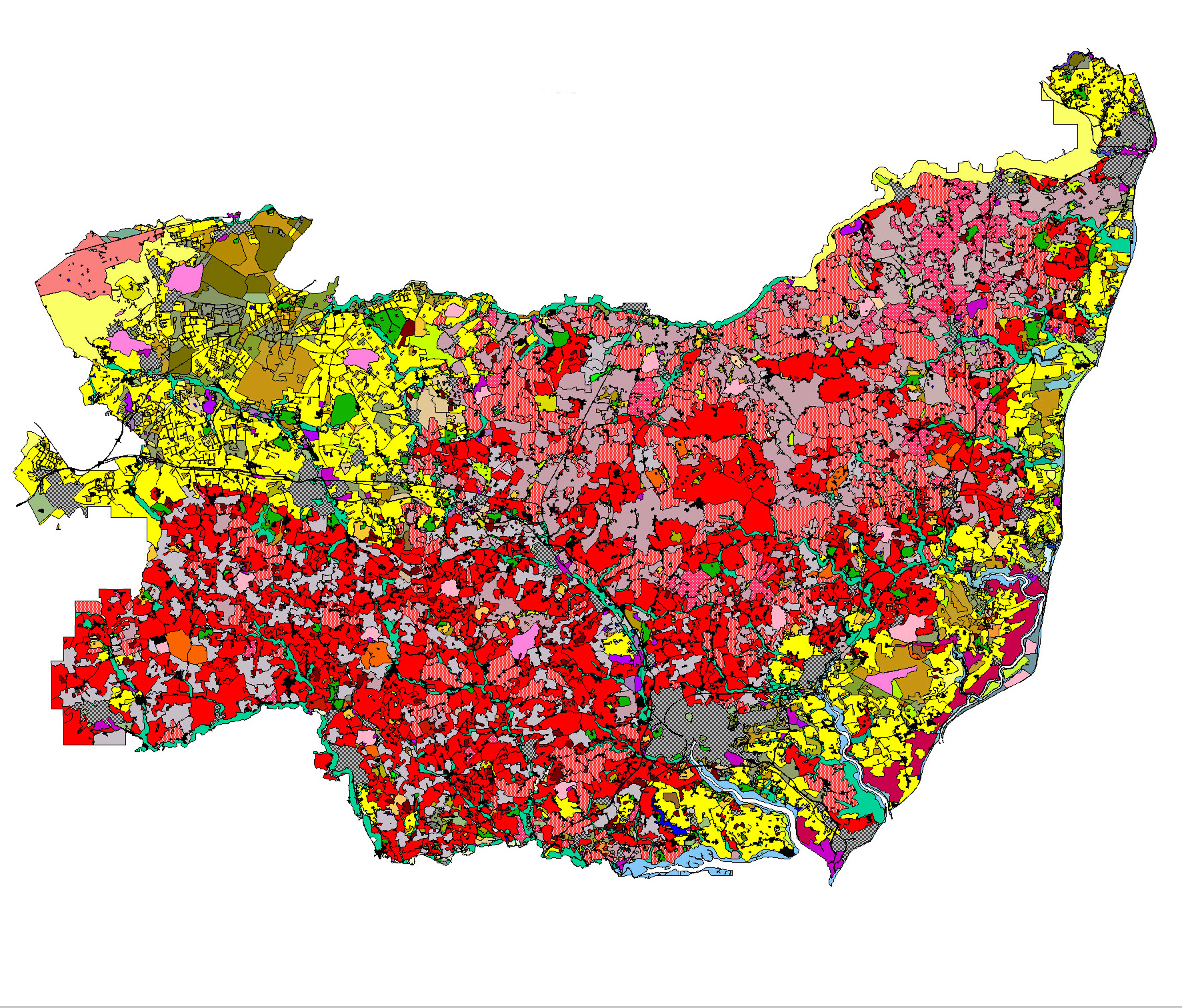 map of Suffolk with colour-coded landscape character types