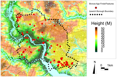 map of Bronze Age sites ipswich