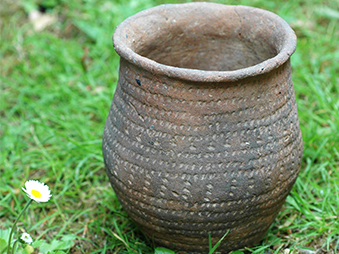 patterned complete pot on grass