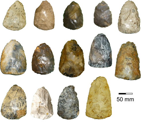 multiple different Late Middle Palaeolithic Handaxes