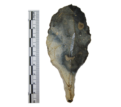 a tanged flint implement approximately 11 cms in length