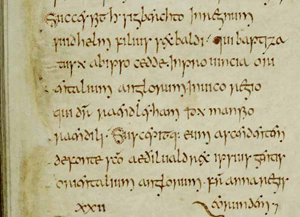 extract of manuscript written by Bede in 8th century