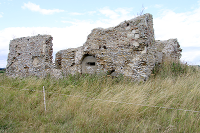ruins of medieval chapel with WWII pillbox