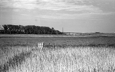 photo of Minsmere marshes c.1949 with Dunwich Radar Station in the background
